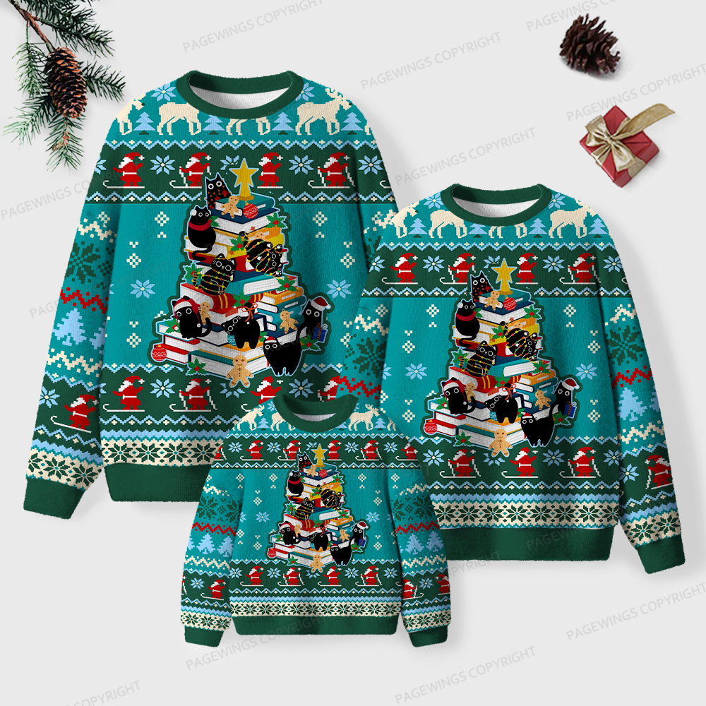 Pagewings Christmas Cat Unisex Ugly Knit Sweatshirt