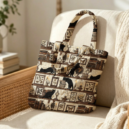 Pagewings Reading Cat Quilted Tote Bag