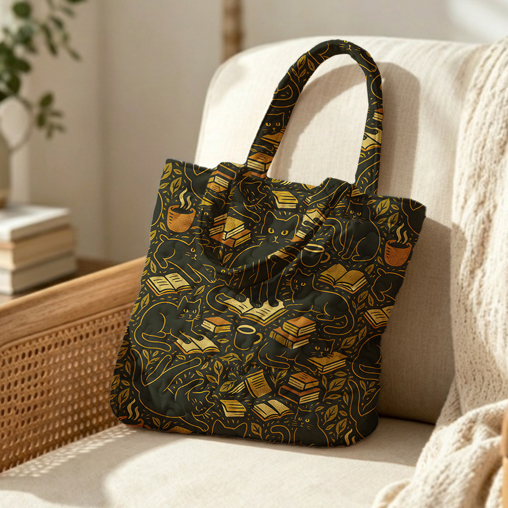 Pagewings Reading Cat Quilted Tote Bag