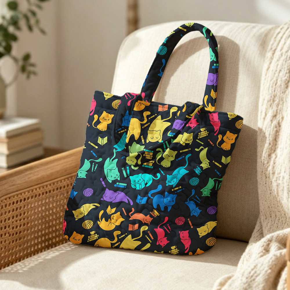 Pagewings Reading Cat Quilted Tote Bag