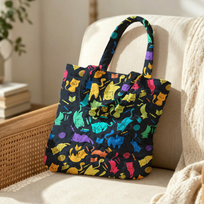 Pagewings Reading Cat Quilted Tote Bag