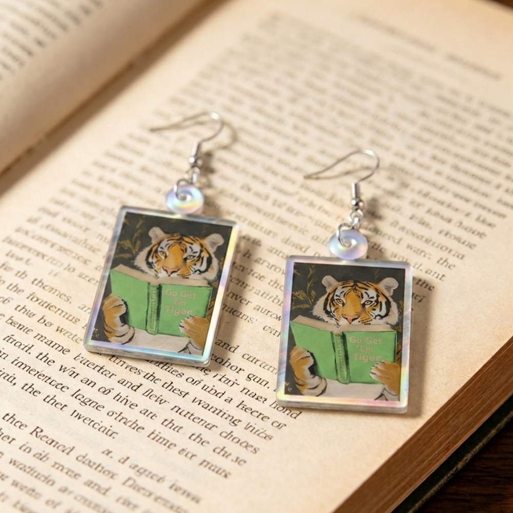 Pagewings Reading Tiger Earrings