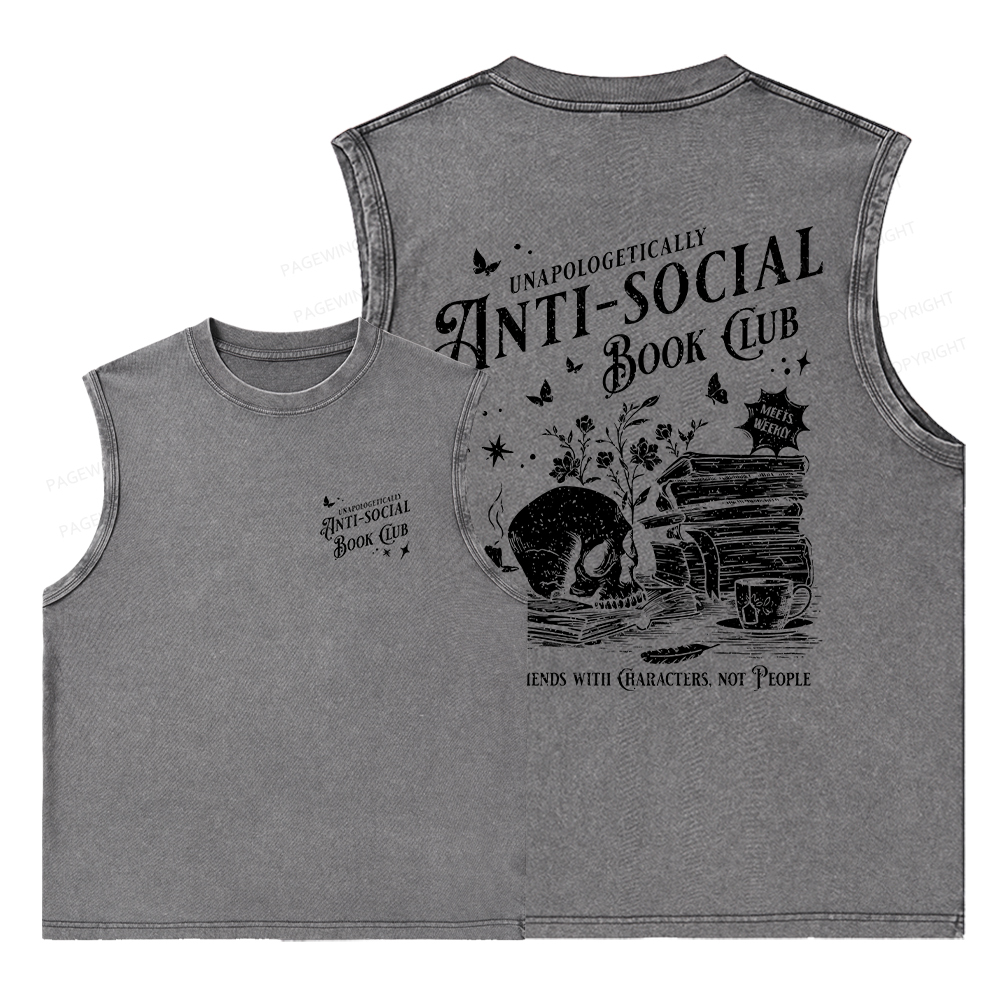 Pagewings Anti-social Book Club Comfort Colors Unisex Washed Tank Top