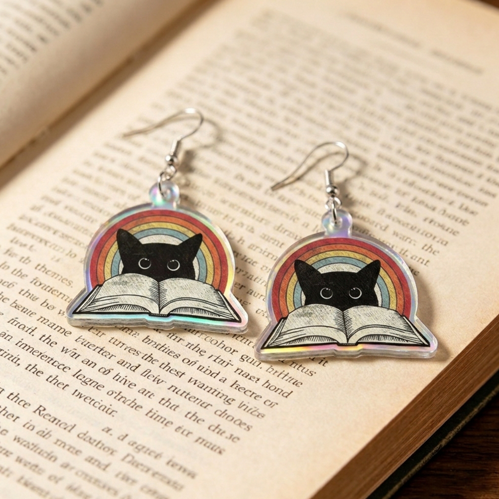 Pagewings Reading Cat Earrings