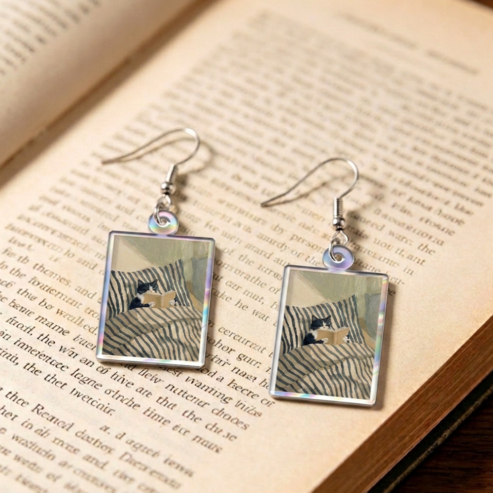 Pagewings Reading Cat Earrings