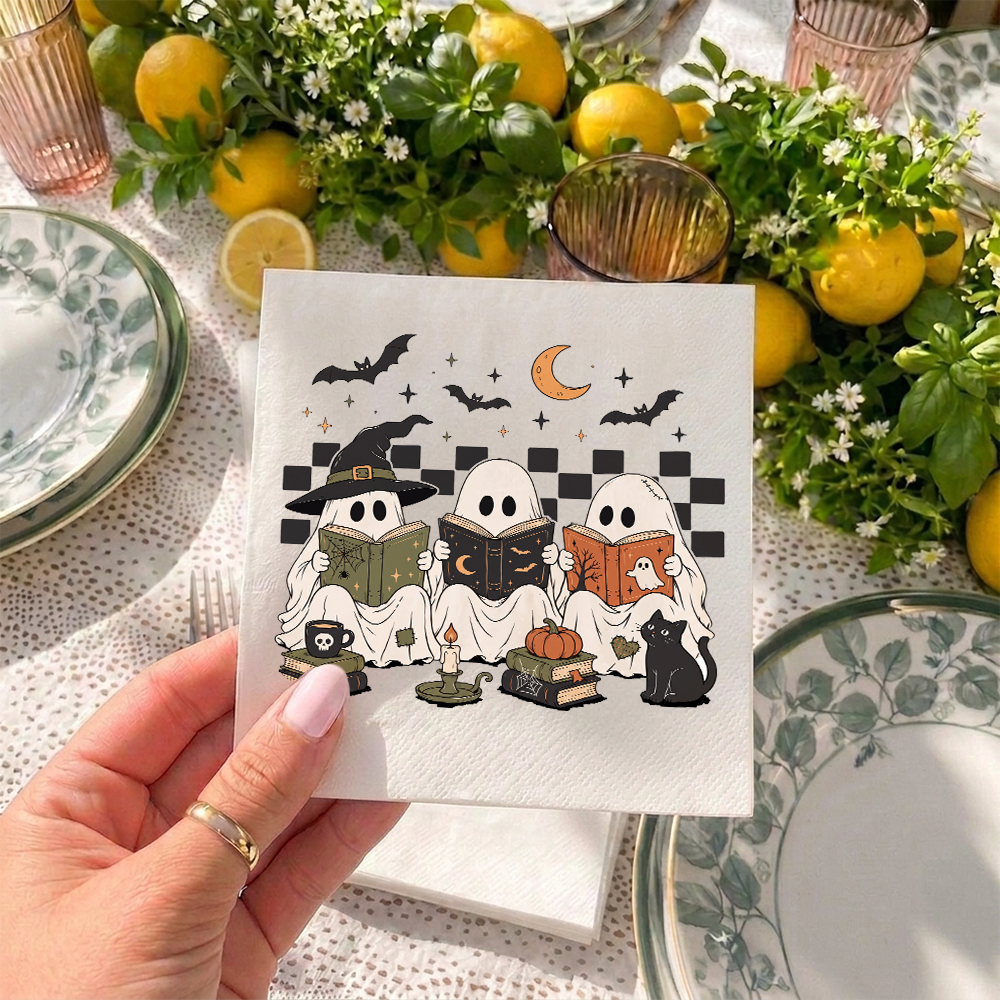 Pagewings Halloween Ghost Book Lover Paper Napkins 