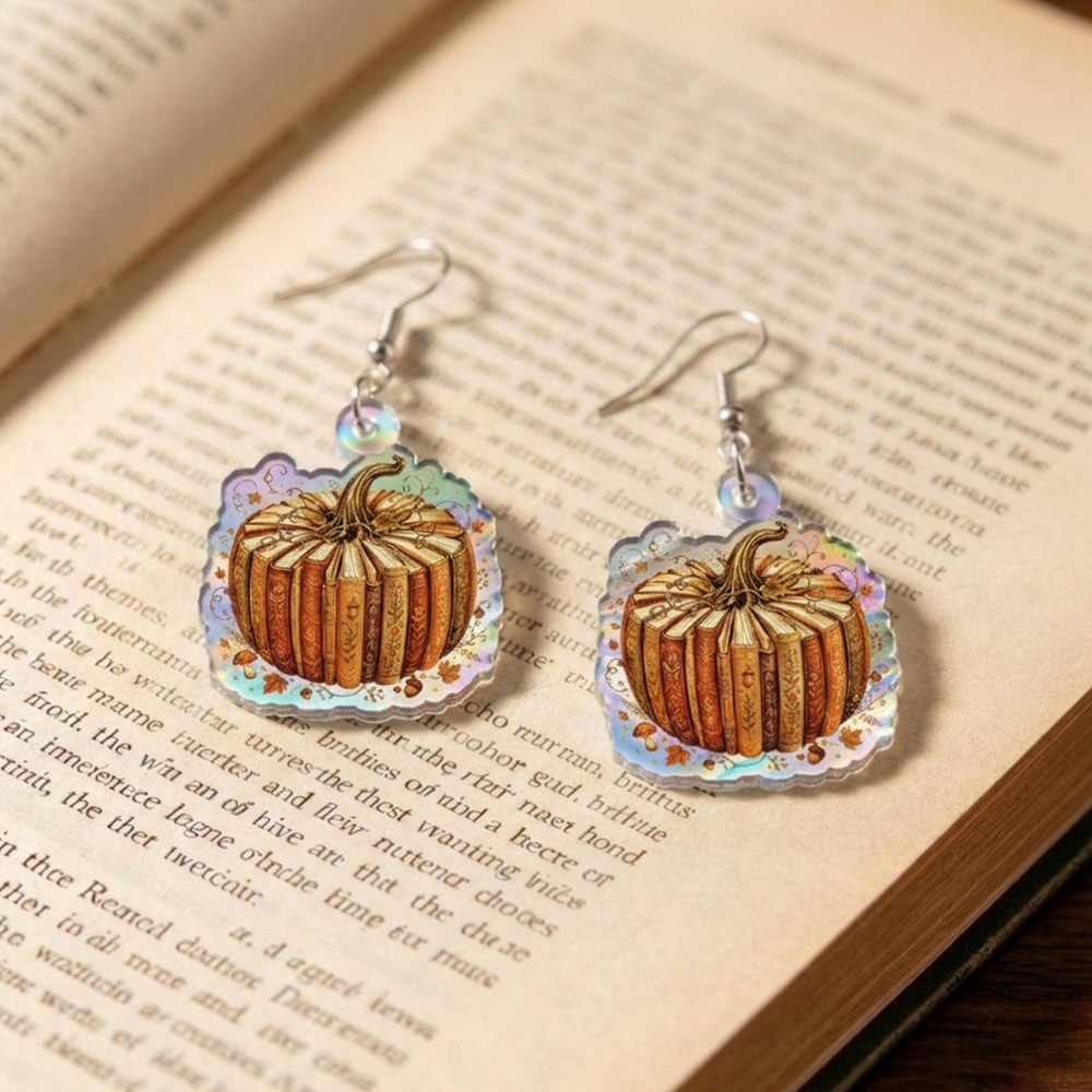 Pagewings Fall Book Pumpkin Earrings