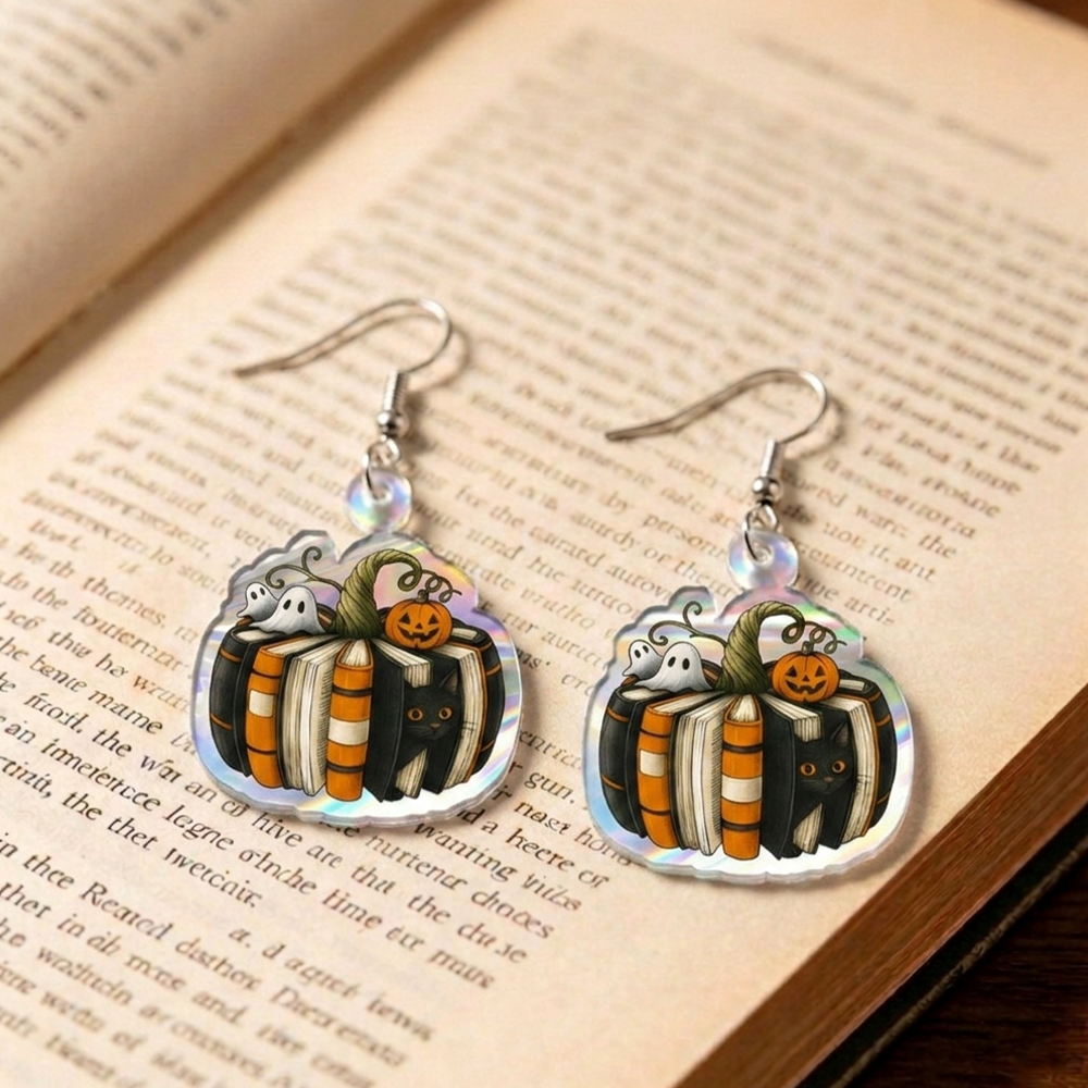 Pagewings Fall Book Pumpkin Earrings