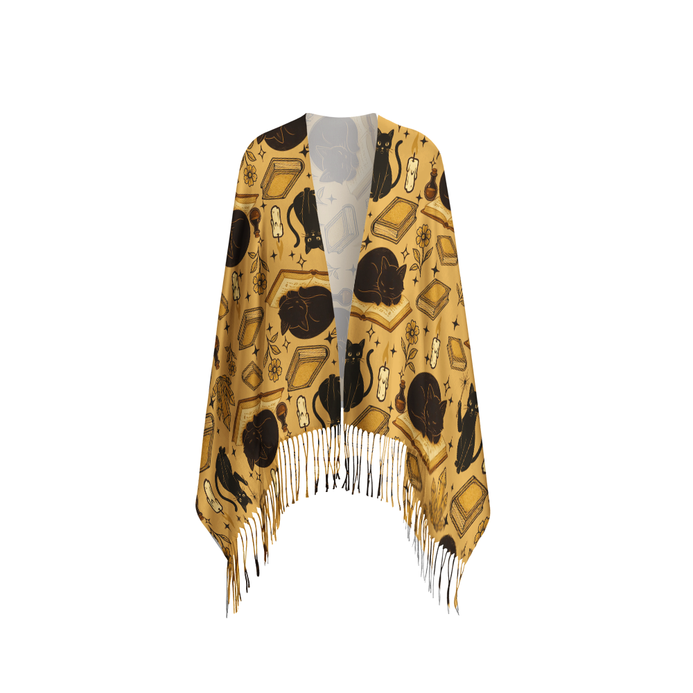 Pagewings Autumn Cat Bookish Long Fringe Scarf