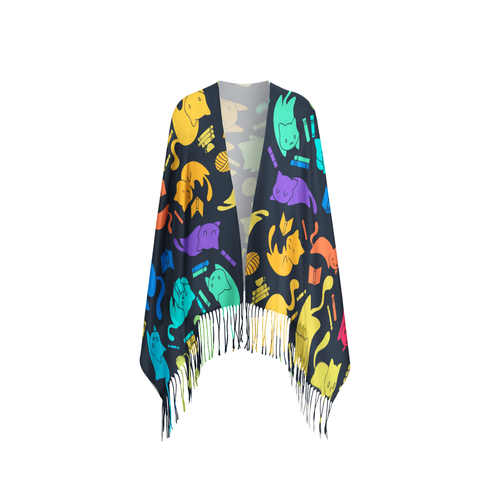Pagewings Rainbow Cat Read Long Fringe Scarf