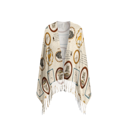 Pagewings Cat Reading  Long Fringe Scarf 