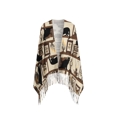 Pagewings Cat Reading Long Fringe Scarf