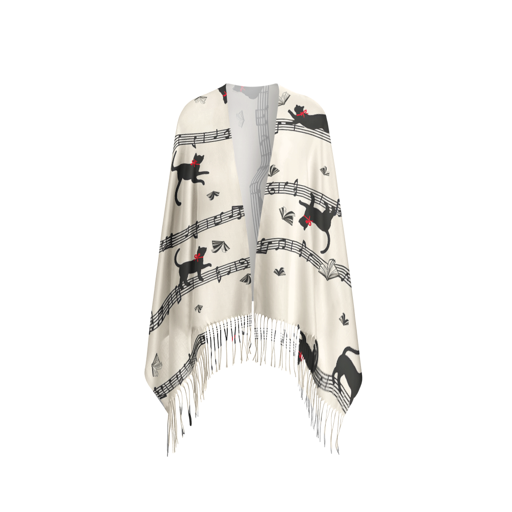 Pagewings Cat Reading Long Fringe Scarf