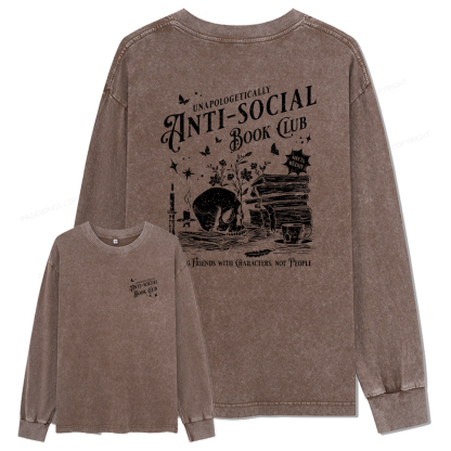 pagewings Anti-social Book Club Comfort Color Unisex Washed Long Sleeve T-shirt