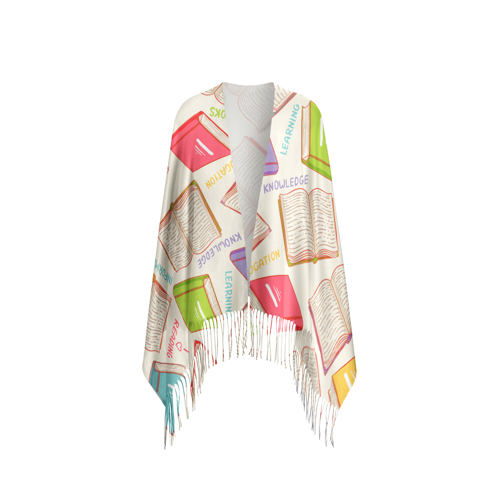Pagewings Library Stamp Long Fringe Scarf