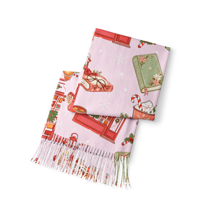 Pagewings Christmas Book Store Long Fringe Scarf 