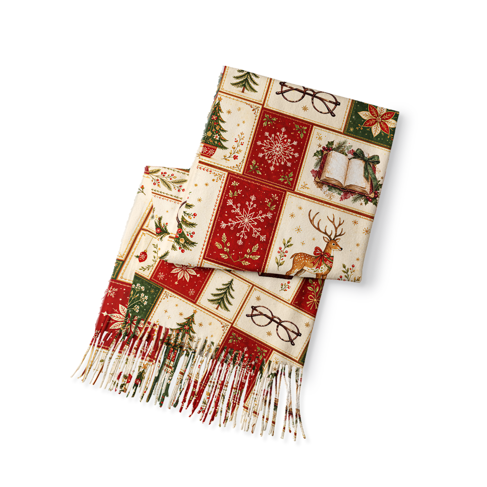 Pagewings Christmas Book Long Fringe Scarf