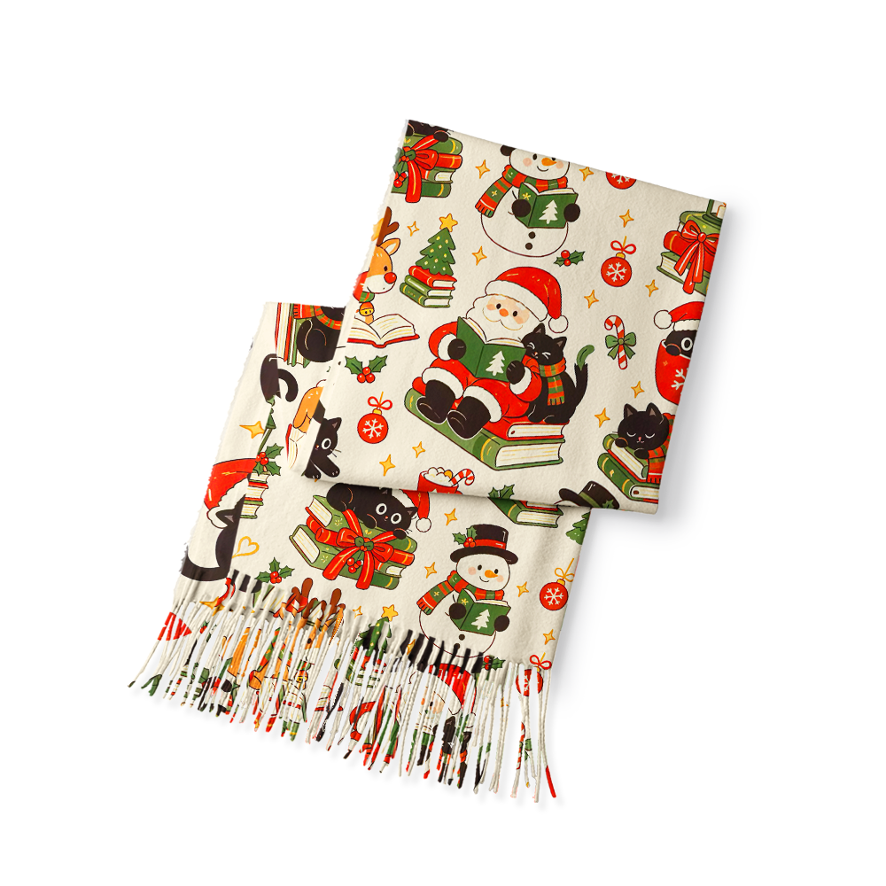 Pagewings Christmas Book Lover Long Fringe Scarf