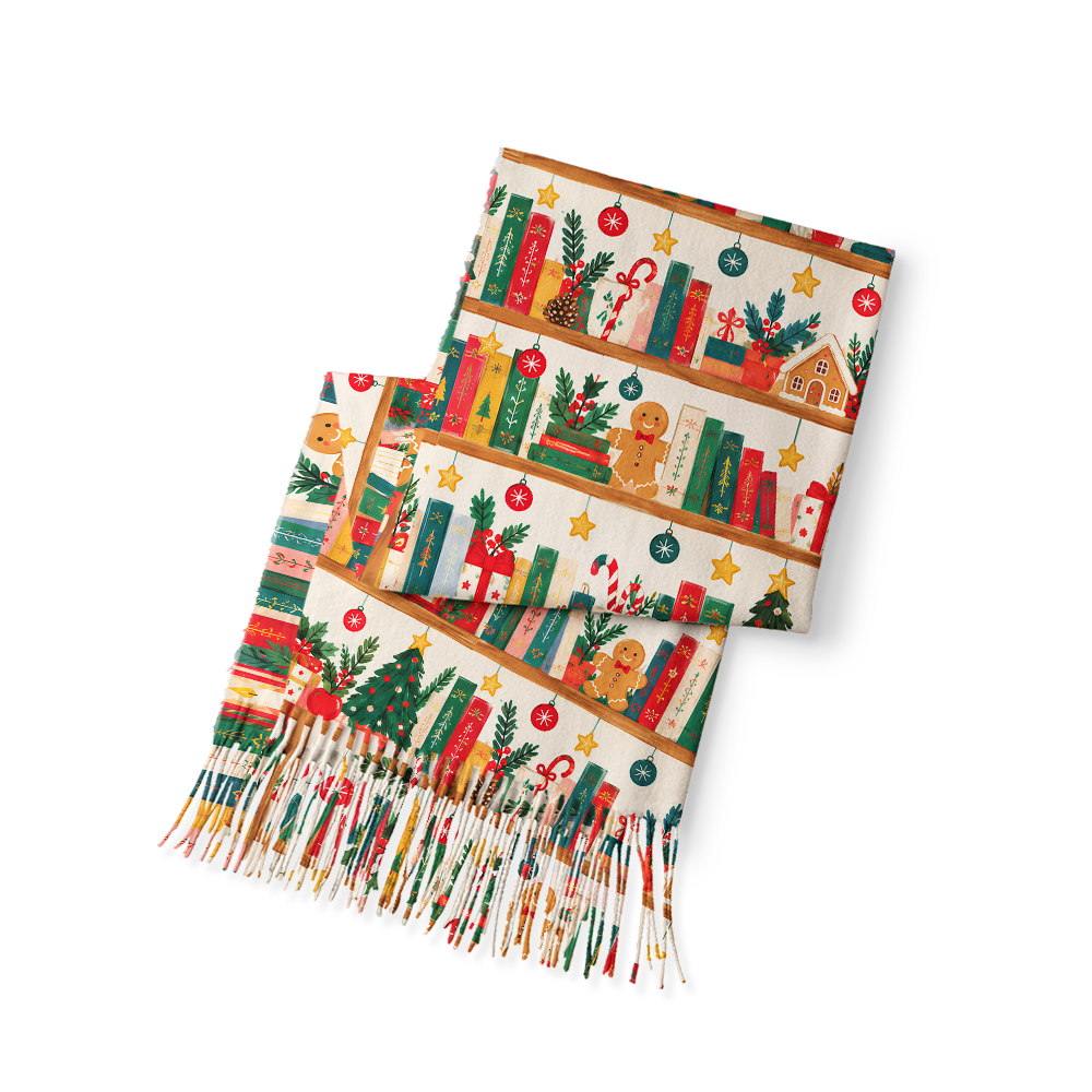 Pagewings Christmas Bookish Long Fringe Scarf 