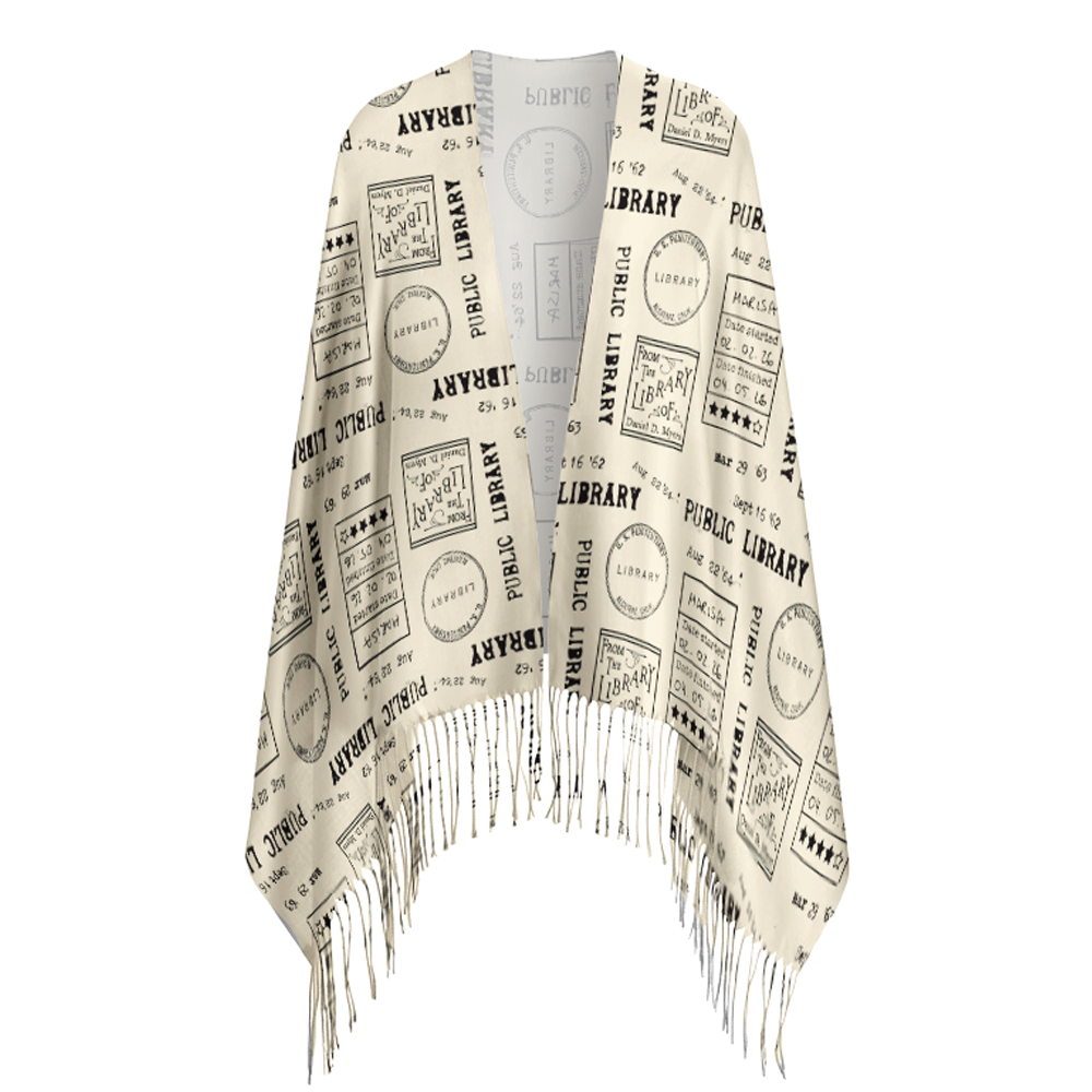 Pagewings Library Stamp Long Fringe Scarf