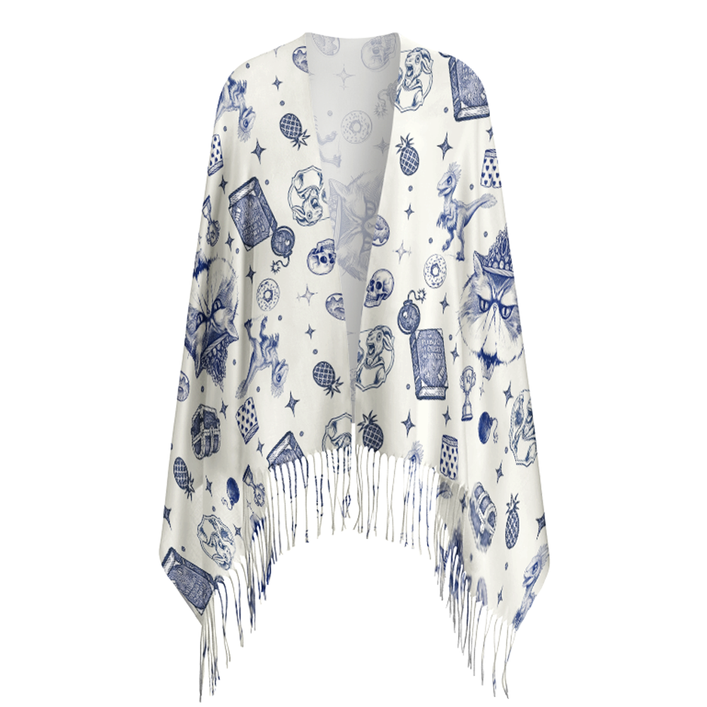 Pagewings Sci-fi Cat Long Fringe Scarf