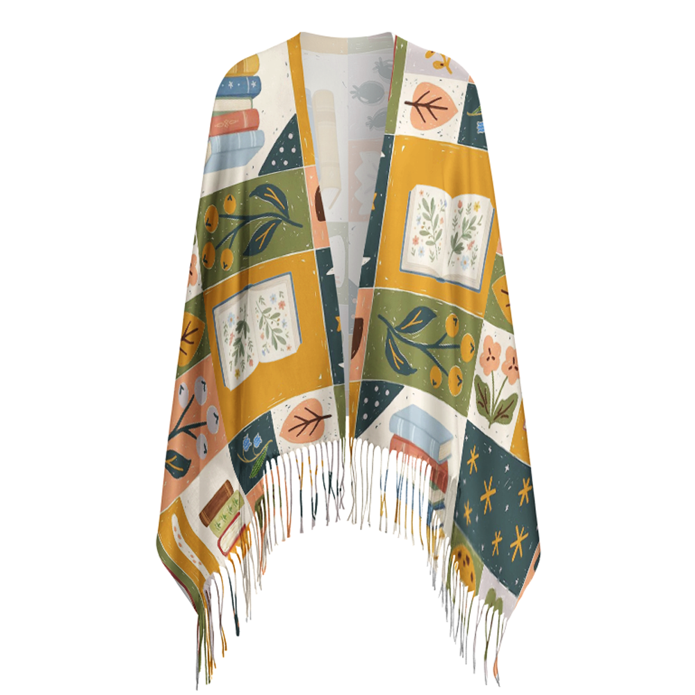 Pagewings Bookish Long Fringe Scarf