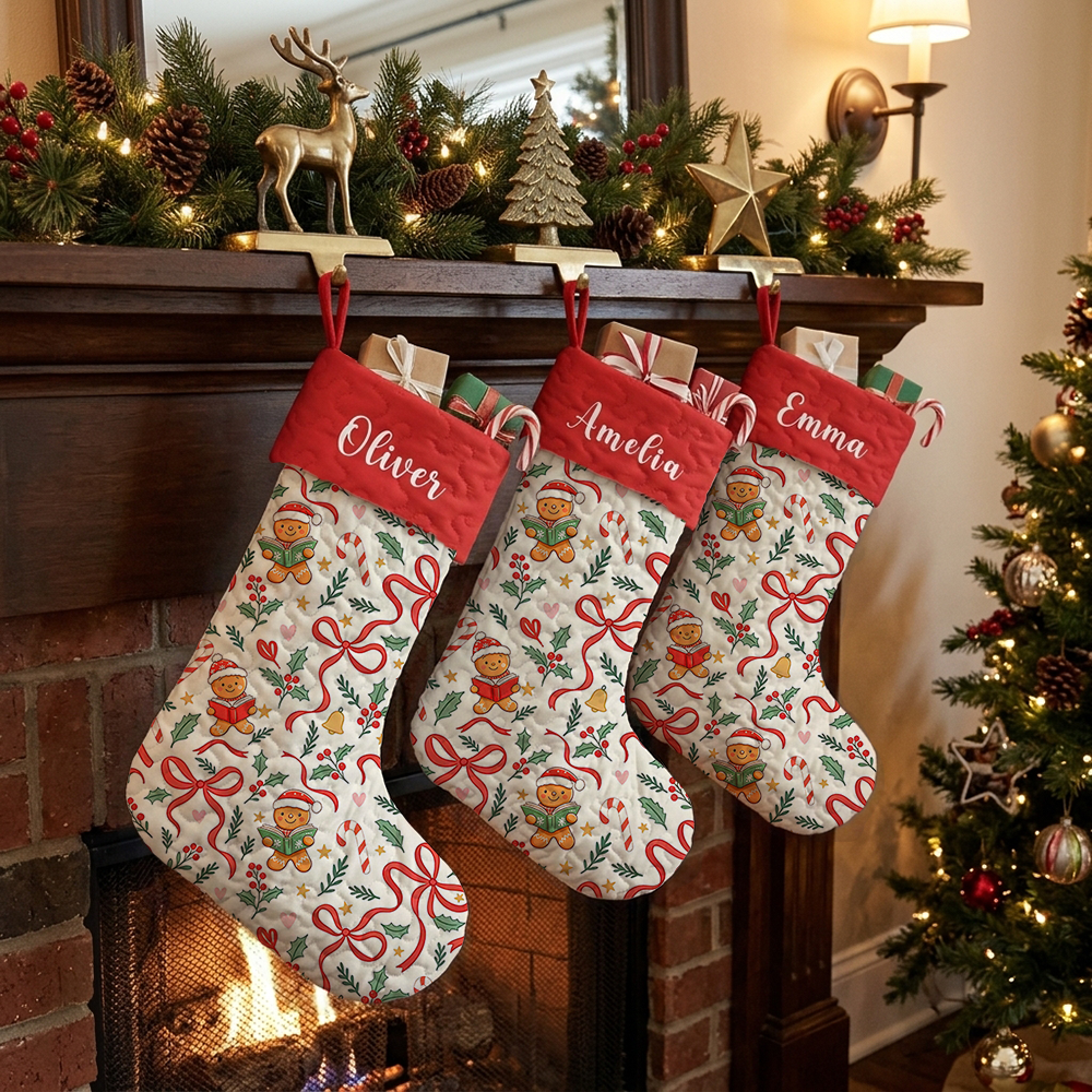 Pagewings Personalized Name Gingerbread Man Reading Christmas Stocking