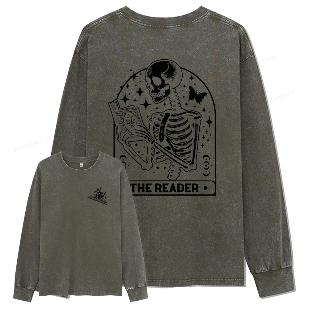 pagewings The Reader Tarot Card Shirt Unisex Washed Long Sleeve T-shirt