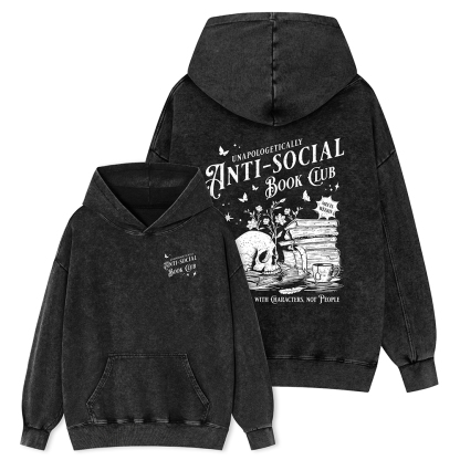 Pagewings Anti-social Book Club Comfort Colors Shirt Unisex Washed Hoodie
