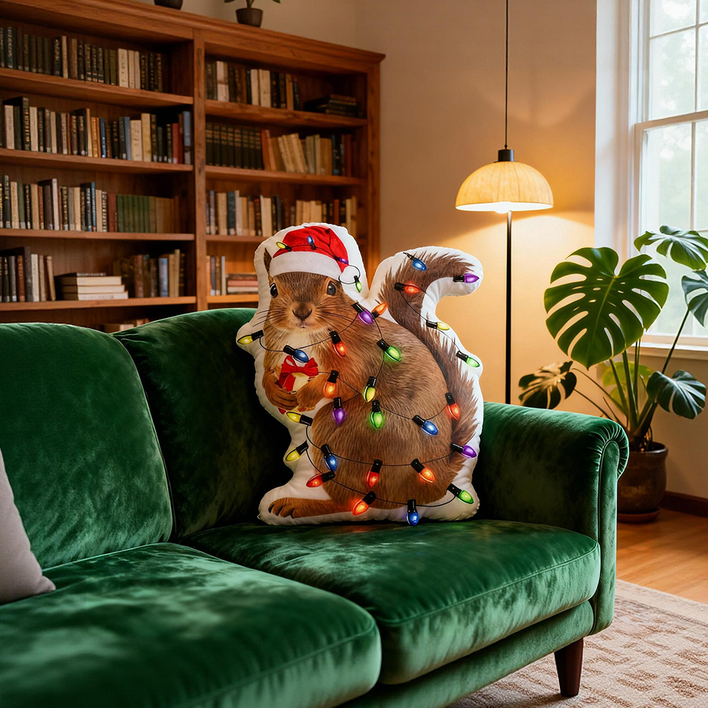 Pagewings Christmas Squirrel Lights Shaped Throw Pillow