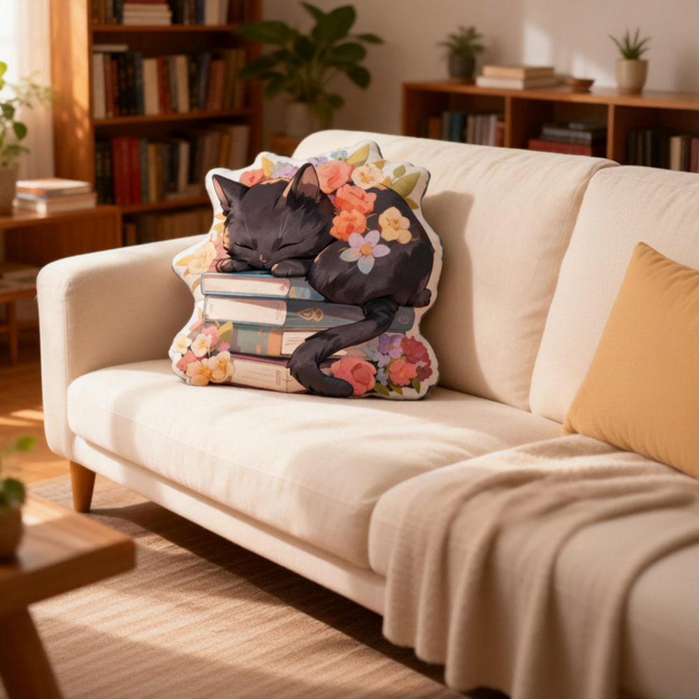 Pagewings Book Cat Shaped Throw Pillow