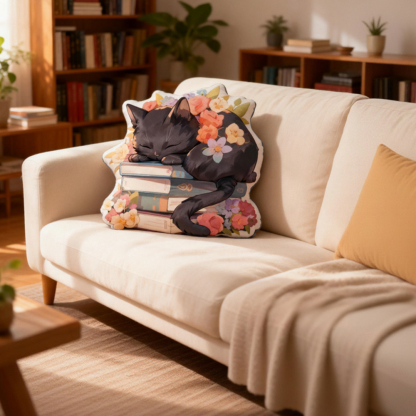 Pagewings Book Cat Shaped Throw Pillow
