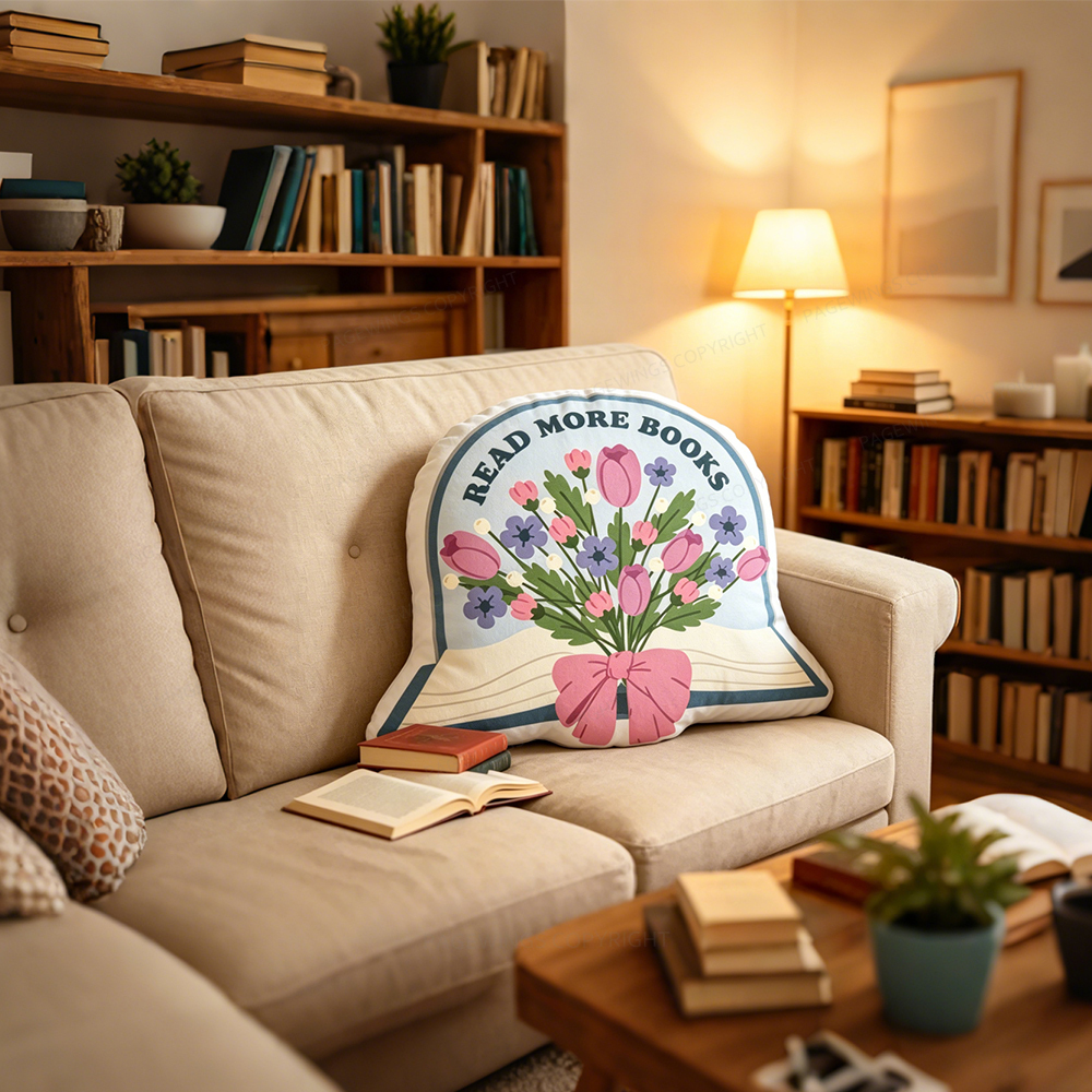 Pagewings Read More Books Shaped Throw Pillow