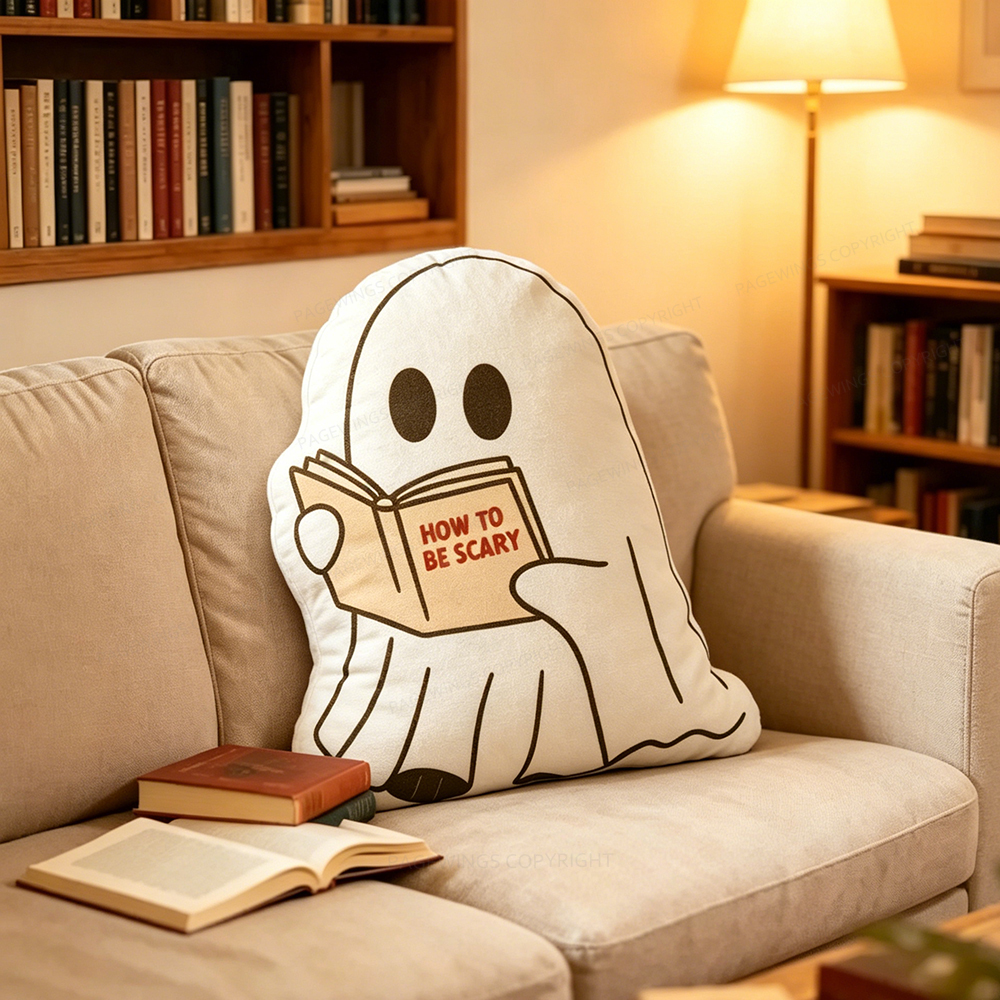 Pagewings Cute Ghost Reading Shaped Throw Pillow