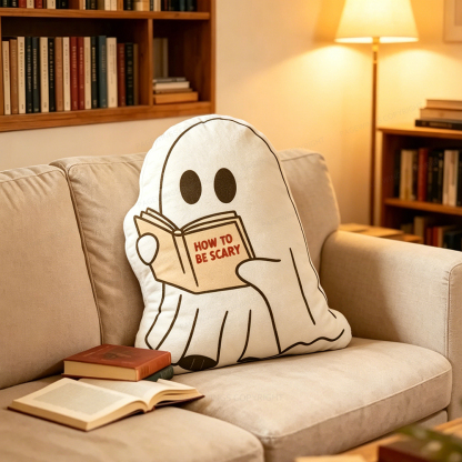 Pagewings Cute Ghost Reading Shaped Throw Pillow