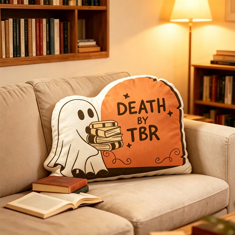 Pagewings Death By TBR Ghost Shaped Throw Pillow