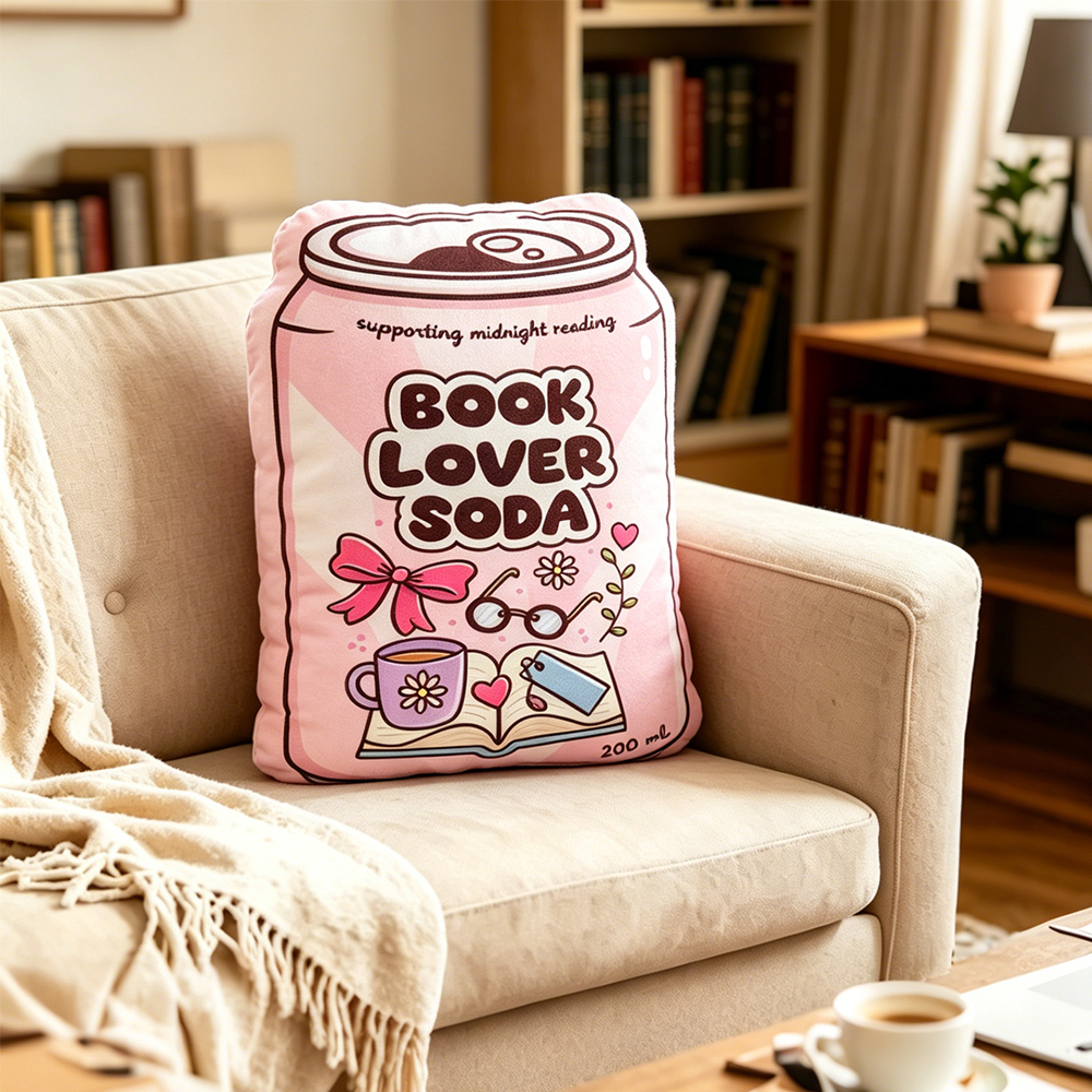 Pagewings Book Lover Soda Shaped Throw Pillow