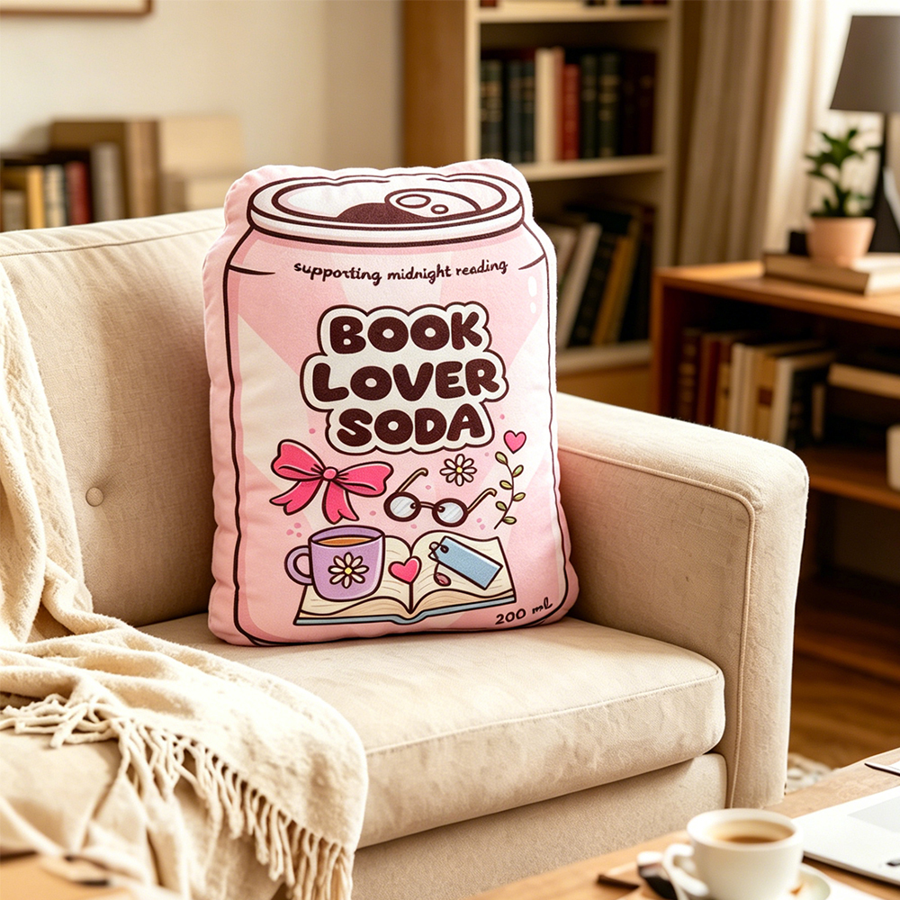Pagewings Book Lover Soda Shaped Throw Pillow