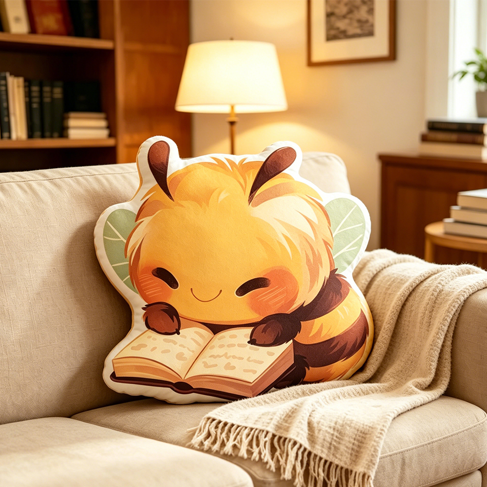 Pagewings Cute Bumblebee Reading  Shaped Throw Pillow