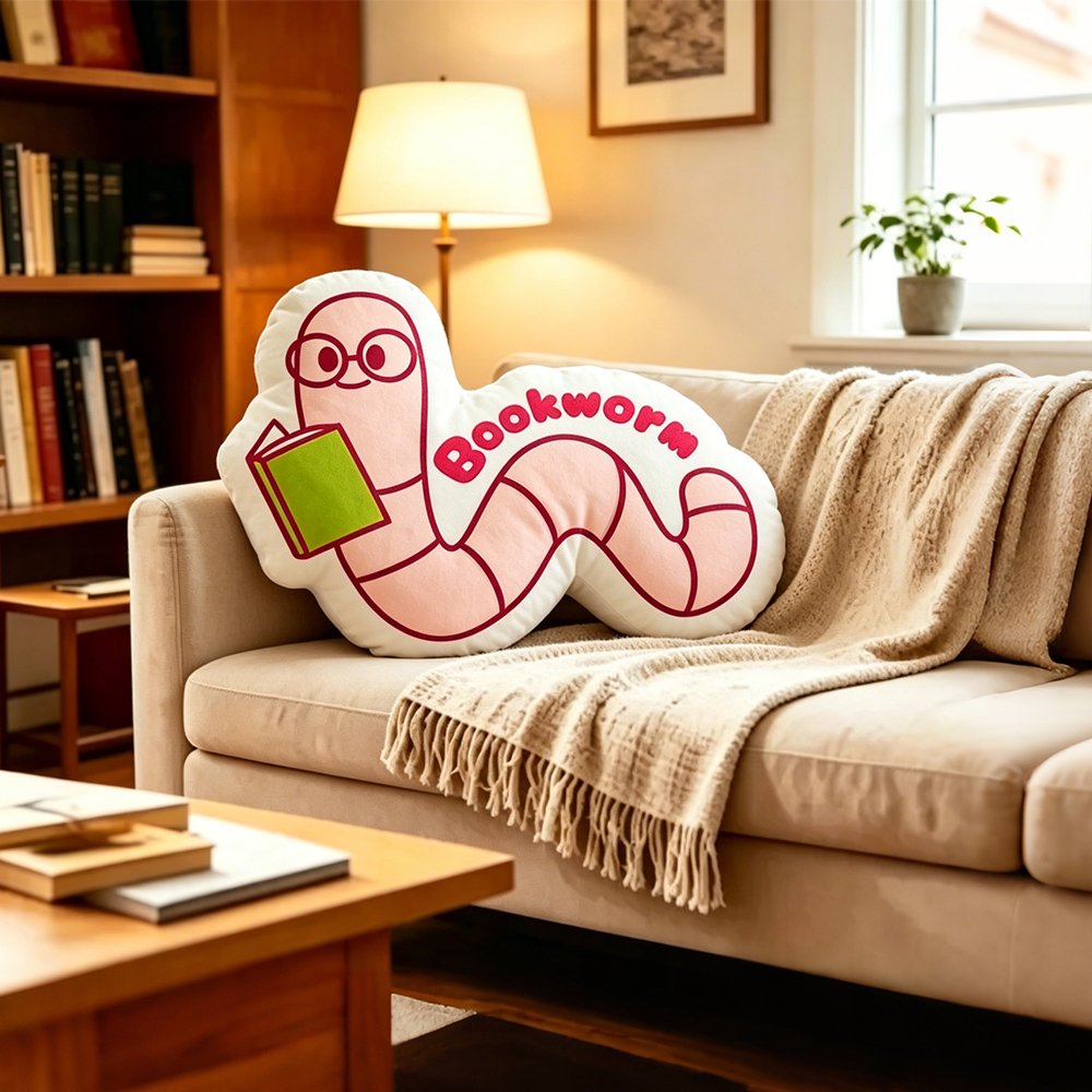 Pagewings Bookworm  Shaped Throw Pillow