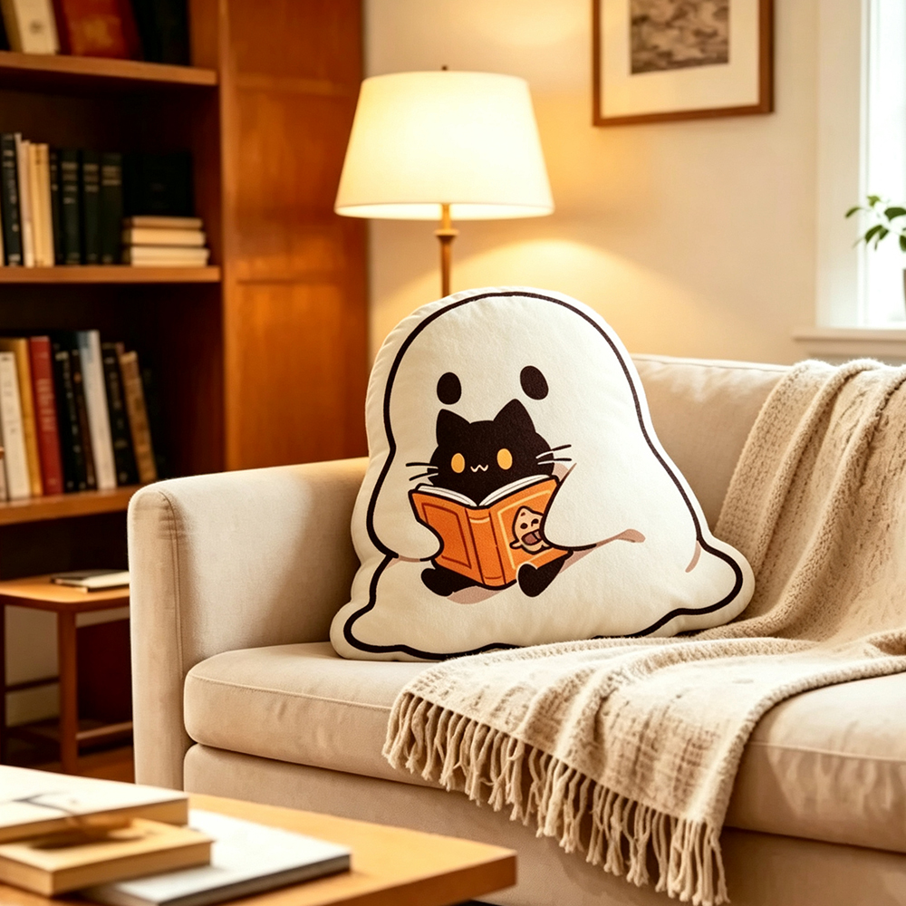 Pagewings Bookish Ghost Shaped Throw Pillow