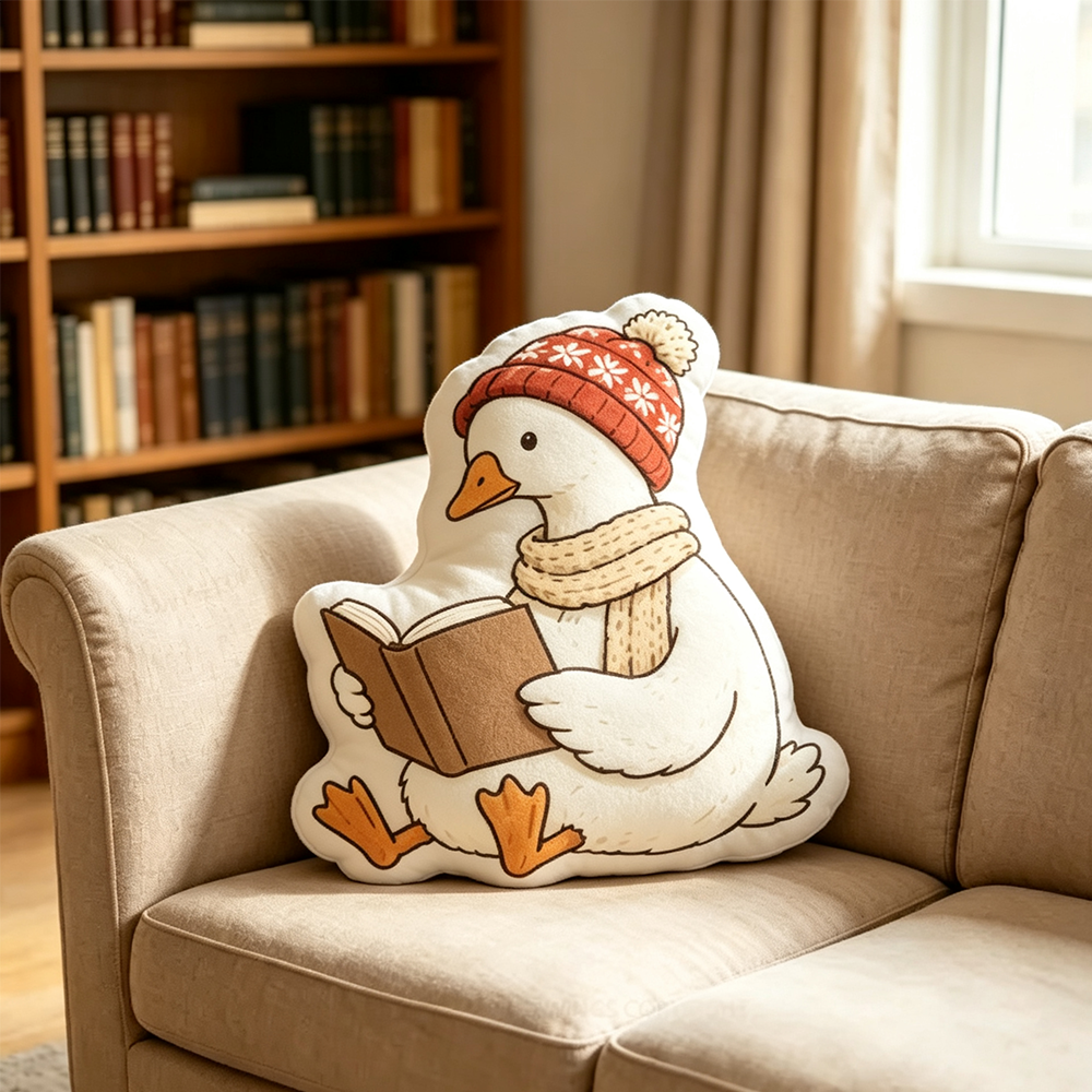 Pagewings Bookish Goose Shaped Throw Pillow