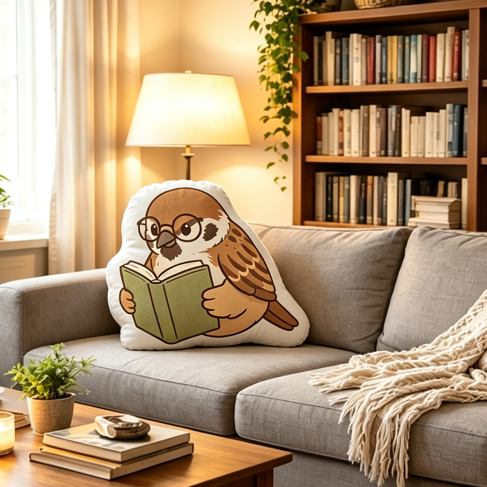 Pagewings Book Lover Bird Shaped Throw Pillow