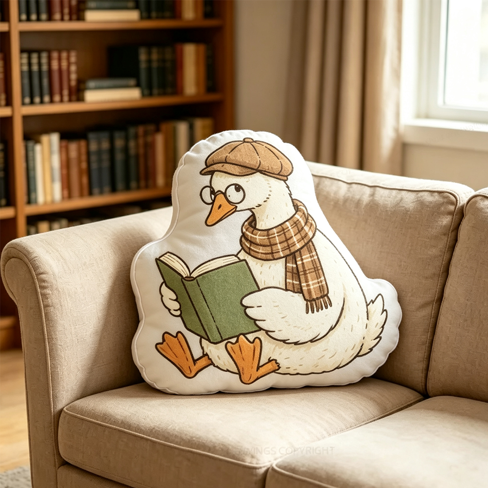 Pagewings Bookish Goose Shaped Throw Pillow