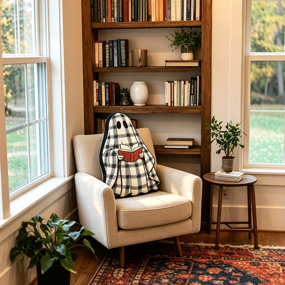 Pagewings Reading Ghost Shaped Throw Pillow