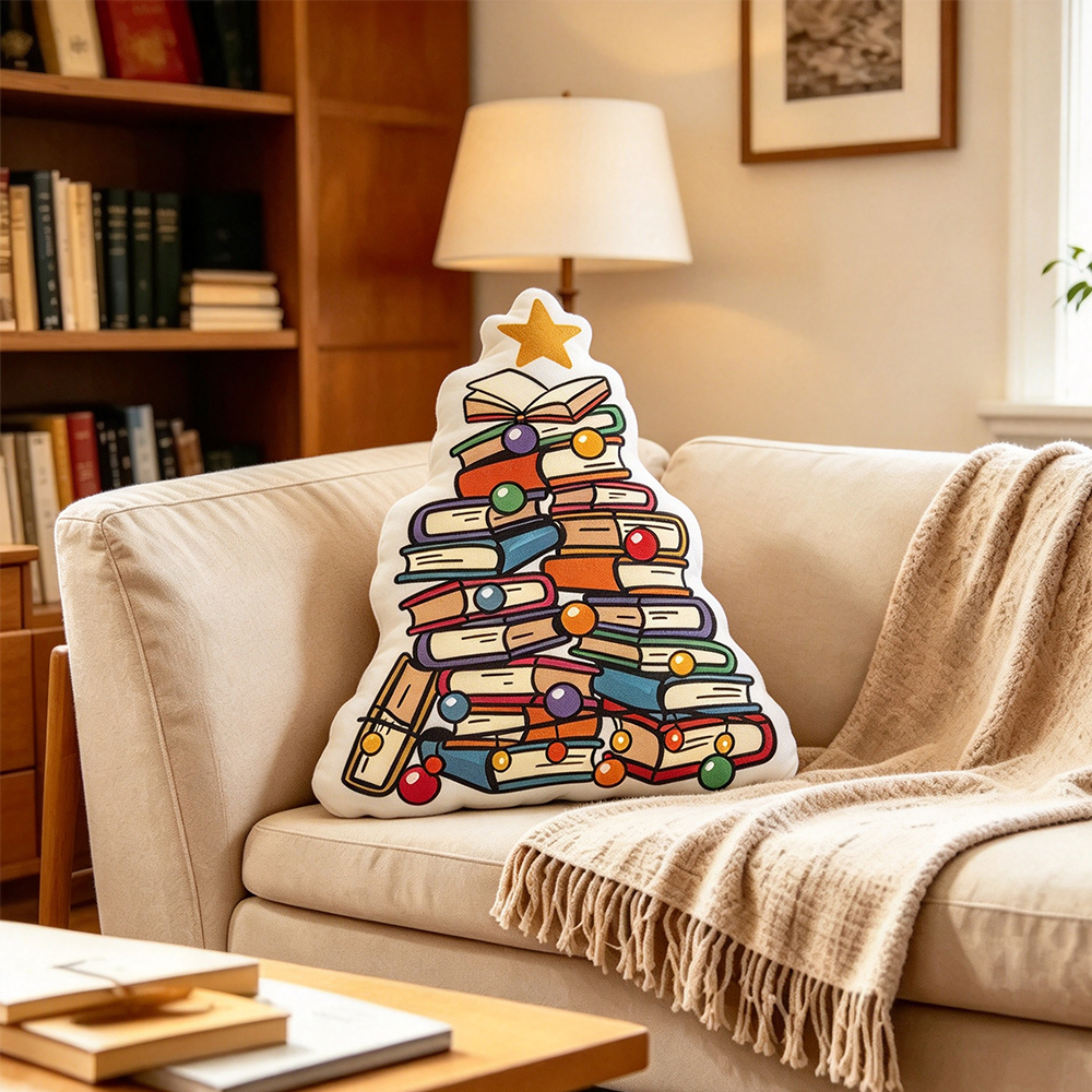 Pagewings Merry Booksmas Shaped Throw Pillow