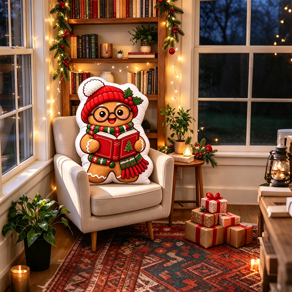 Pagewings Bookish Christmas Shaped Throw Pillow
