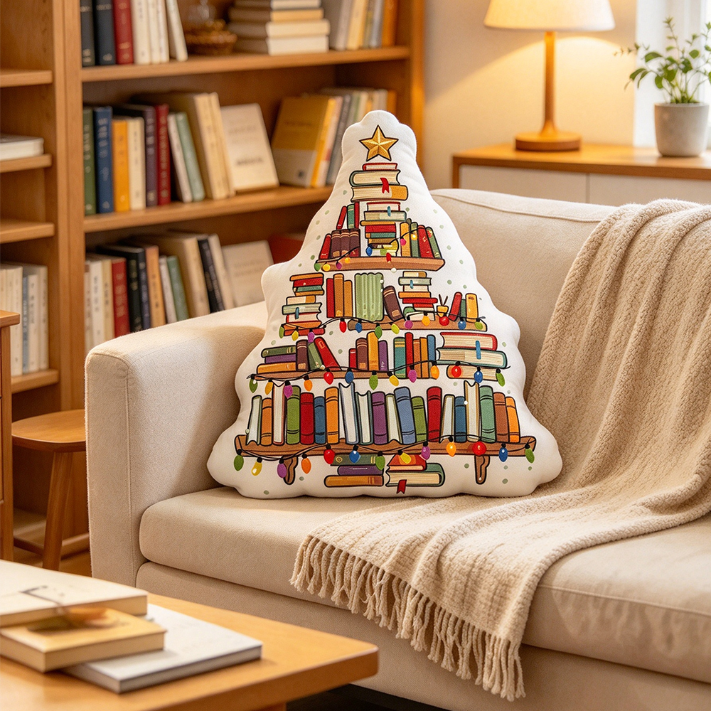Pagewings Bookish Christmas Shaped Throw Pillow