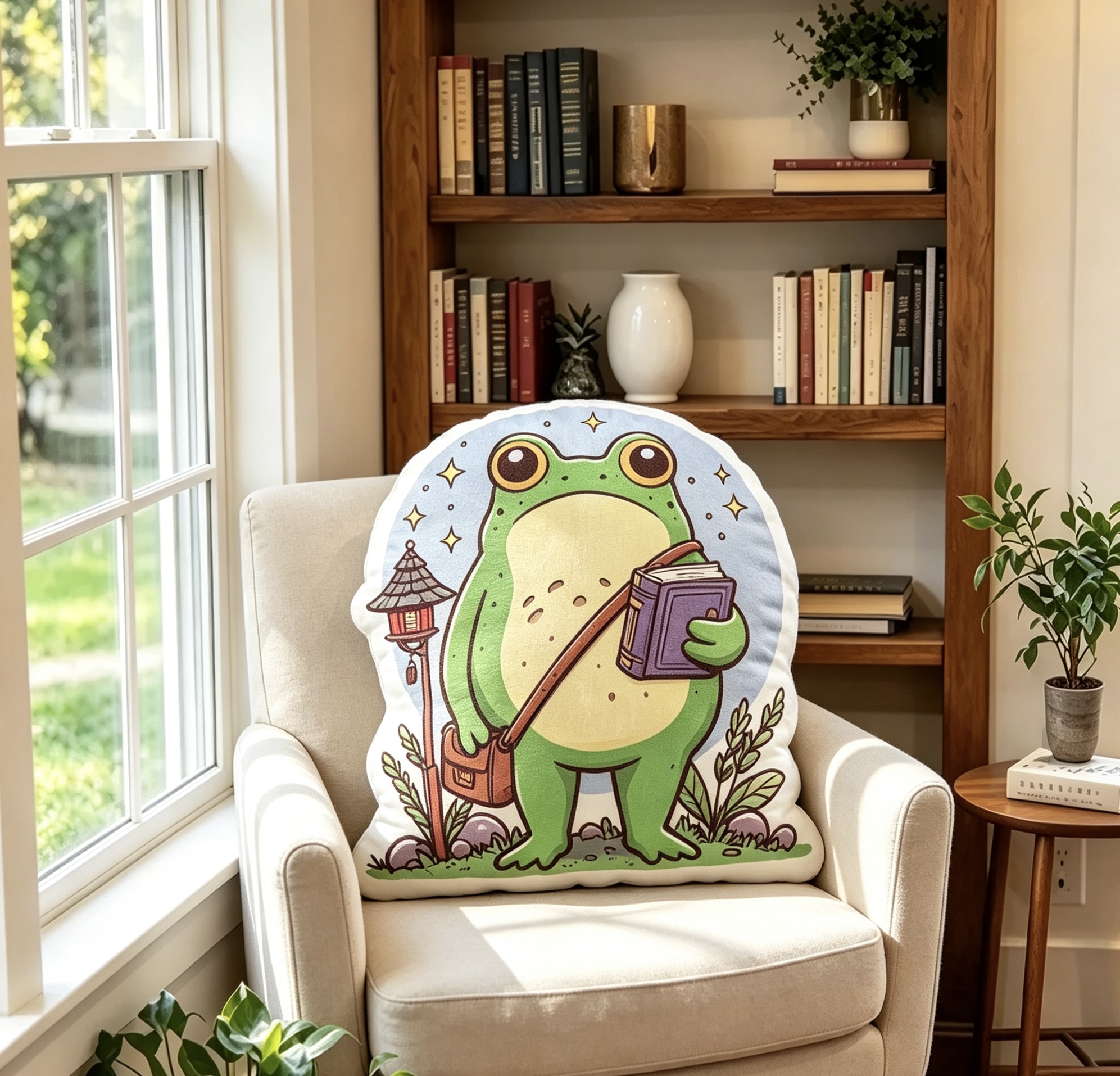 Pagewings Frog Reading Shaped Throw Pillow