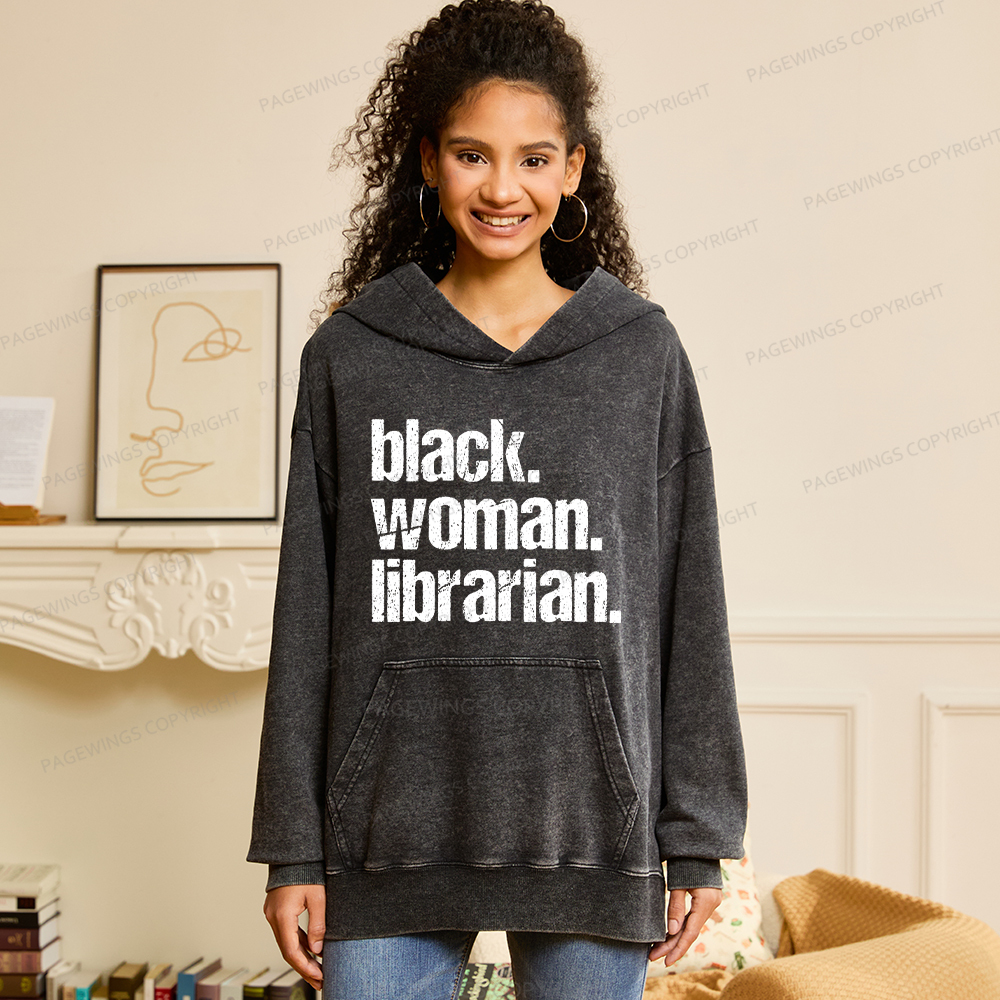 Pagewings Black Woman Librarian Unisex Washed Hoodie